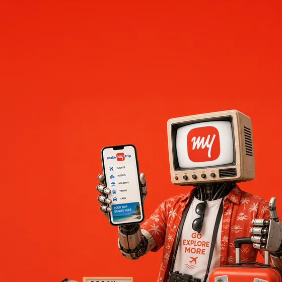 MakeMyTrip — Traveller video, 3× CTR. A Whilter.AI client as a CRT-headed Signal Person.