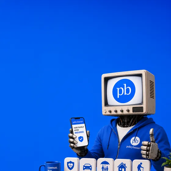 PolicyBazaar — 100M+ creatives, +40% CTR. A Whilter.AI client as a CRT-headed Signal Person.