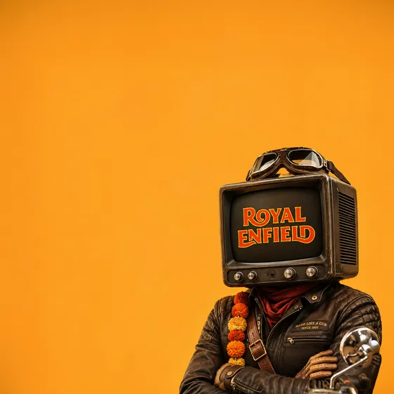 Royal Enfield — Real-time reels, 11× engagement. A Whilter.AI client as a CRT-headed Signal Person.