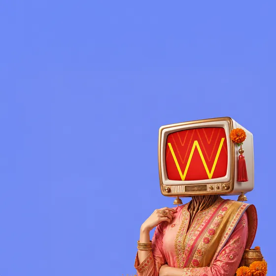 W for Woman — Virtual try-on, 4× engagement. A Whilter.AI client as a CRT-headed Signal Person.